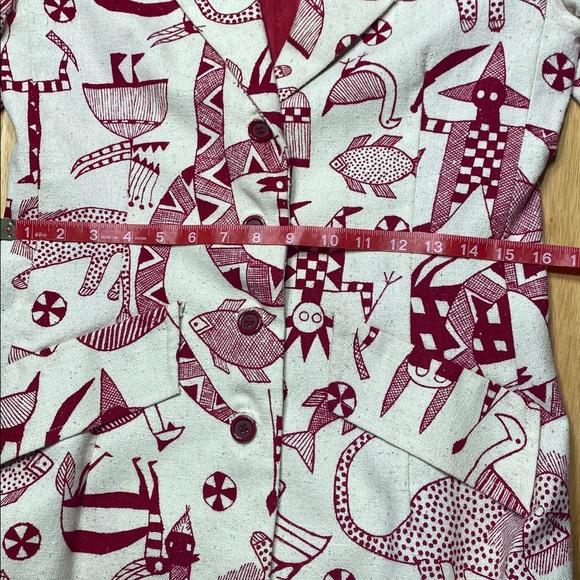 Prophecy Bohemian Women’s Blazer Red and Cream Bold Patterned - Picture 6 of 10